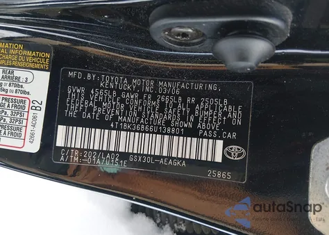 2006 Toyota Avalon Xls from USA, damaged, VIN 4T1BK36B66U138801